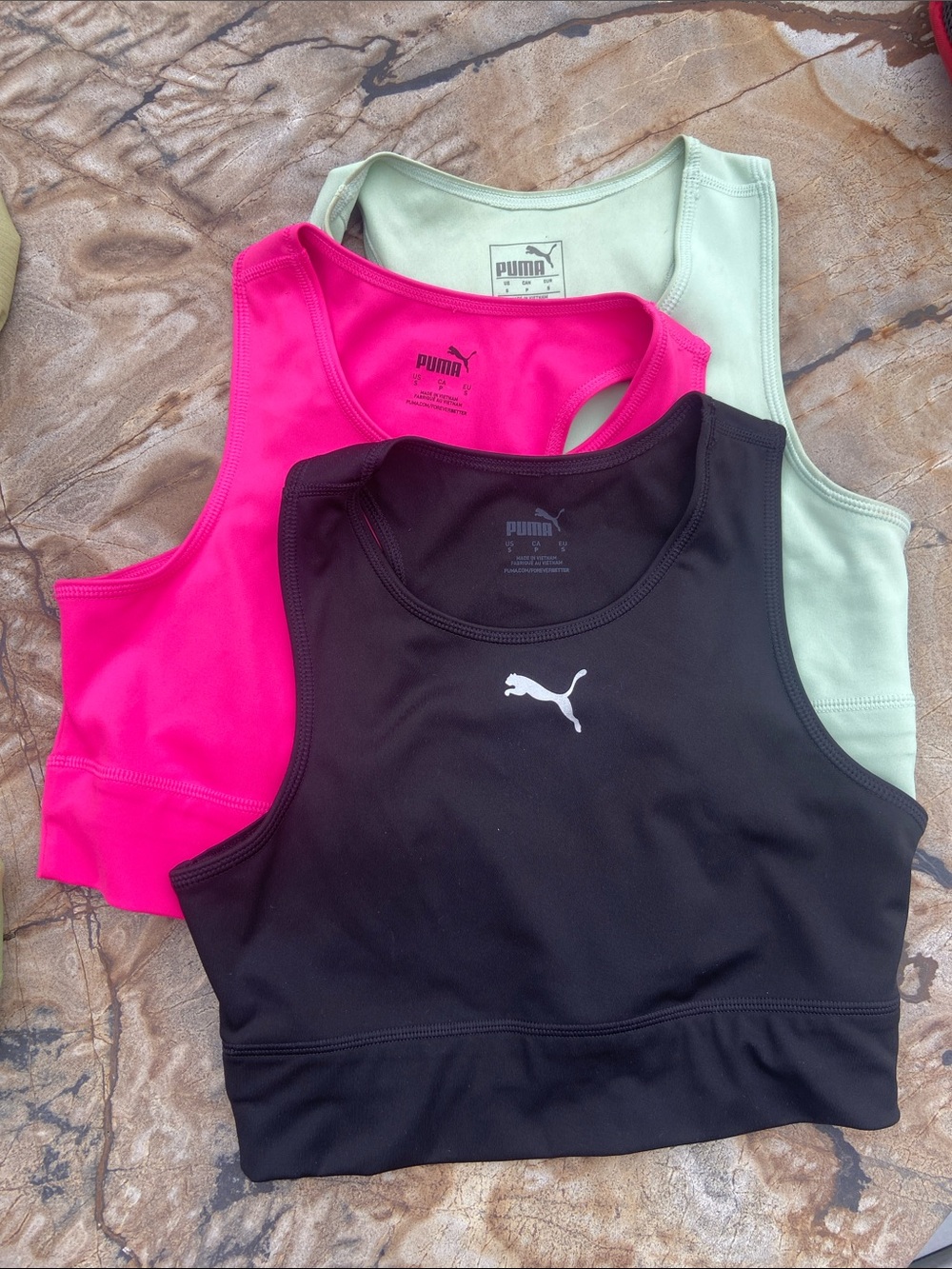 Puma Trio Racerback Crop Tops - Black, Hot Pink & Mint